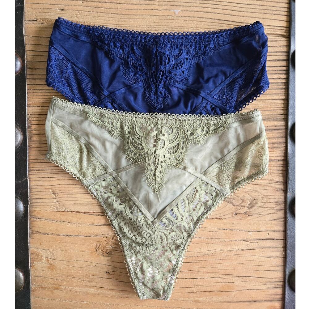 Victoria's Secret Green and Blue Lace Thong Dream Angels Bundle sz XS New
